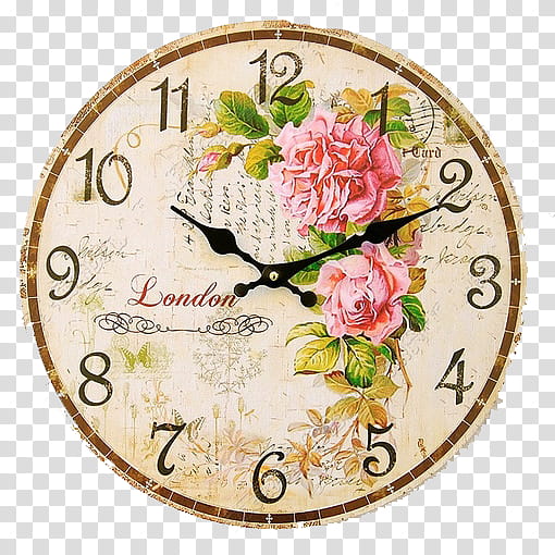 shirley , round beige and multicolored floral analog clock art transparent background PNG clipart