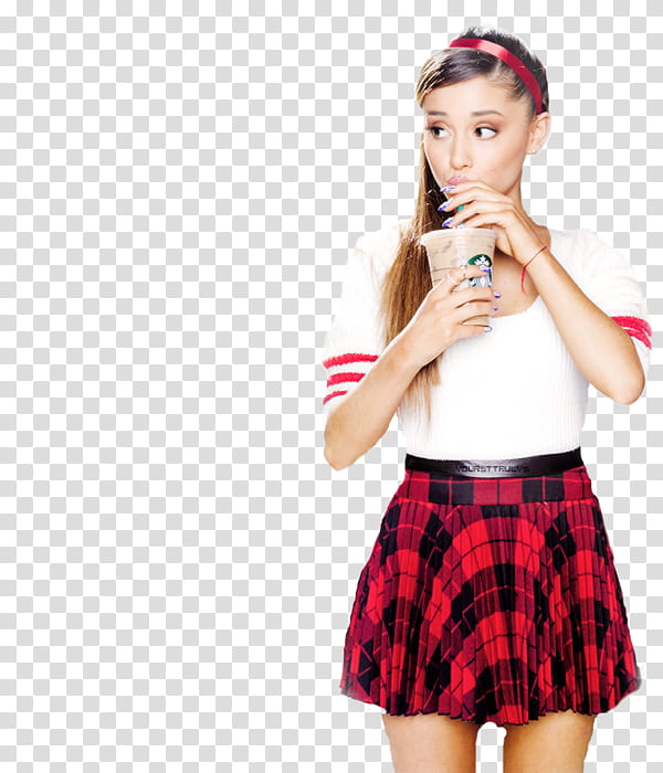 Ariana Grande , Ariana Grande standing and drinking iced cold drinks transparent background PNG clipart