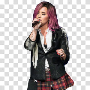 Neon Lights Tour, Demi Lovato wearing school girl outfit while singing transparent background PNG clipart