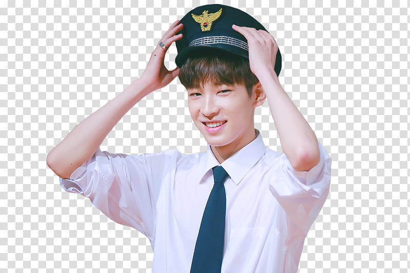 Wonwoo WSSSXX, smiling man holding his cap transparent background PNG clipart