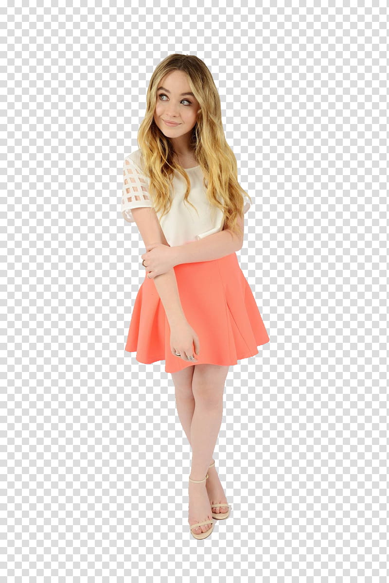Sabrina Carpenter, woman wearing white and pink dress transparent background PNG clipart