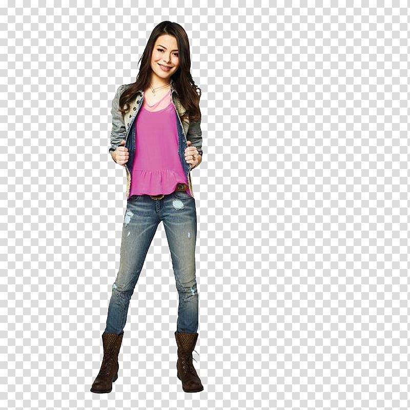 woman wearing blue denim jacket and pair of brown leather boots transparent background PNG clipart