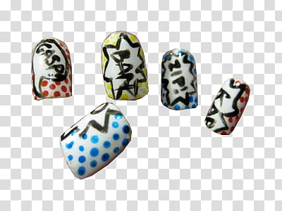 Pop Art s, five assorted-color nail stickers transparent background PNG clipart