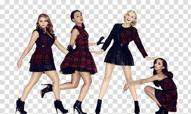 Little Mix, four women in red-and-black checked dresses transparent background PNG clipart