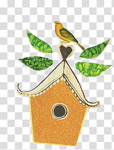 , beige and white birdhouse and brown bird illustration transparent background PNG clipart