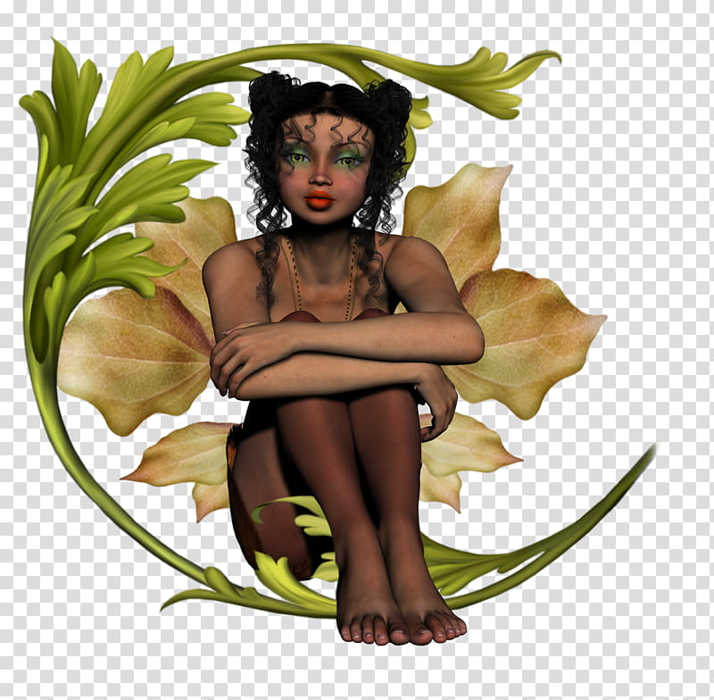 leaf fae, D illustration of woman and flower with leaves transparent background PNG clipart