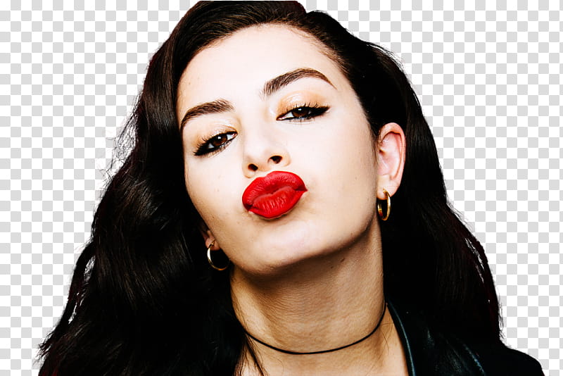 Charli XCX, woman in red lipstick transparent background PNG clipart
