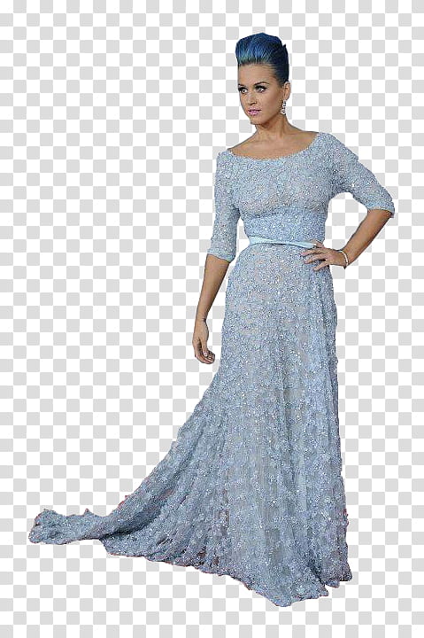 Katy Perry , Katy Perry wearing blue lace scoop-neck elbow-sleeved gown transparent background PNG clipart