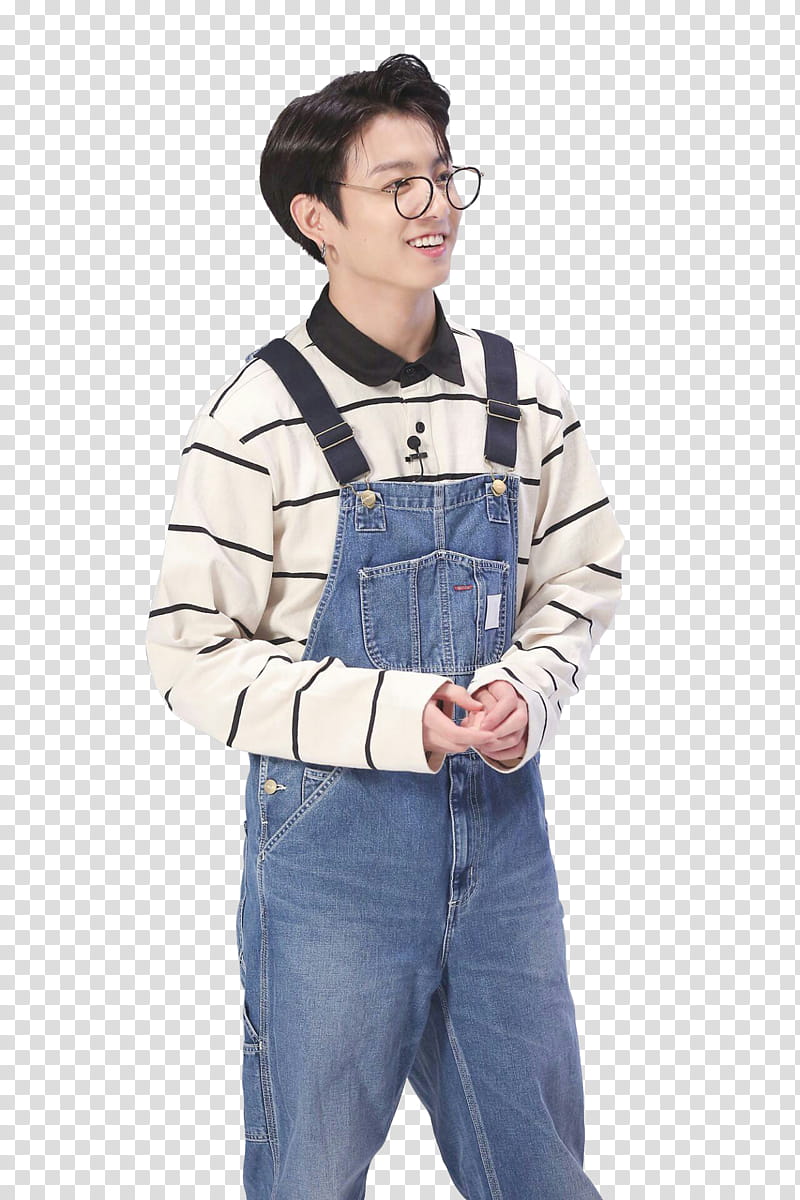 Jungkook , man in blue denim overall transparent background PNG clipart