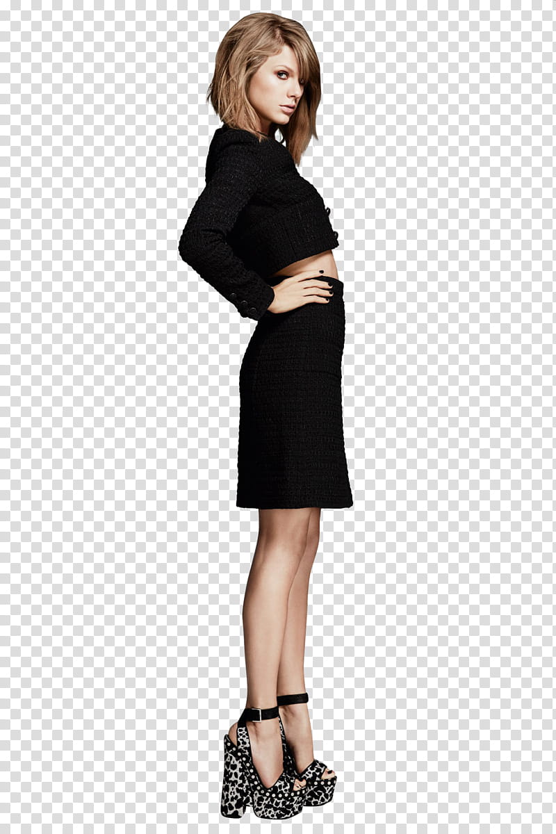Taylor Swift , standing Taylor Swift wearing black long-sleeved shirt and skirt akimbo pose transparent background PNG clipart