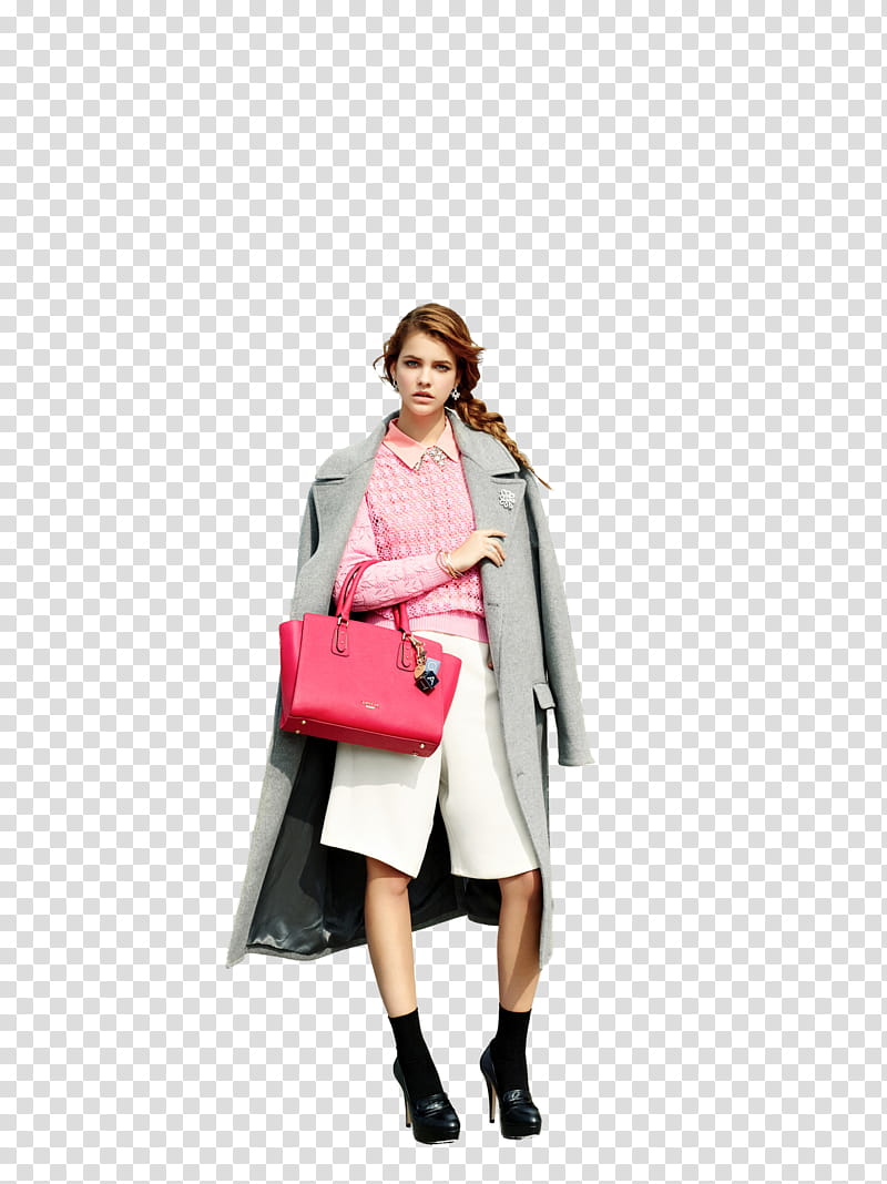 Barbara Palvin, woman carrying pink leather handbag transparent background PNG clipart
