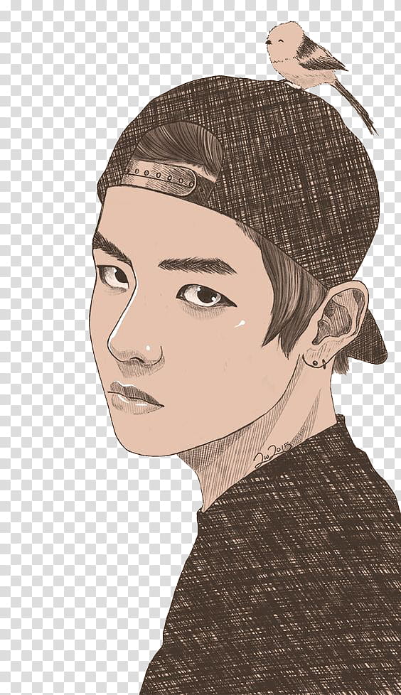 Taehyung Especial HappyVday, sketch of man wearing cap transparent background PNG clipart