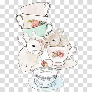 Weird Stuff II, rabbits and mugs transparent background PNG clipart