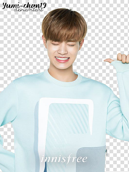 WANNA ONE, smiling short-haired brunette man wearing teal sweater transparent background PNG clipart