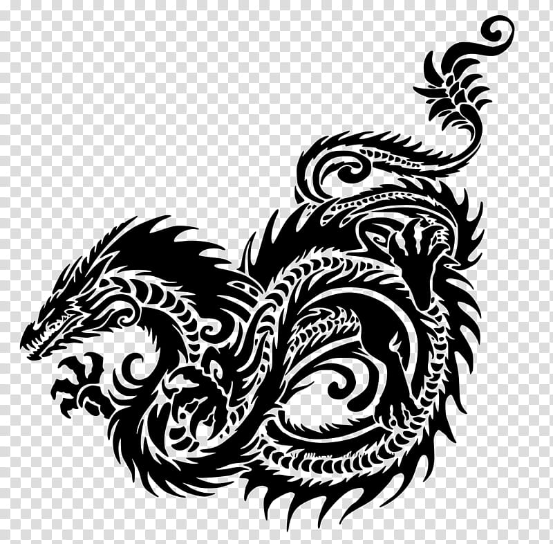 Fire Breathing Dragon, Black And White
, Drawing, Silhouette, Temporary Tattoo, Blackandwhite transparent background PNG clipart