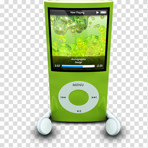 Archigraphs Nanos Icons, iPodPhonesGreen_Archigraphs_x, green Mp player transparent background PNG clipart