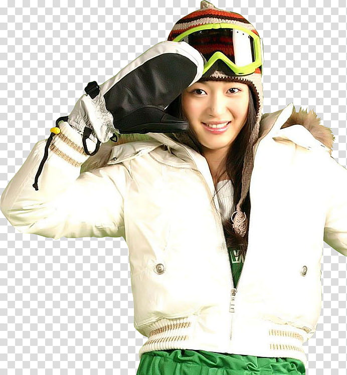 Jun Ji-hyun wearing white parka jacket transparent background PNG clipart