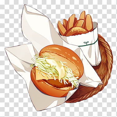 s, potato fries and burger on round brown tray art transparent background PNG clipart