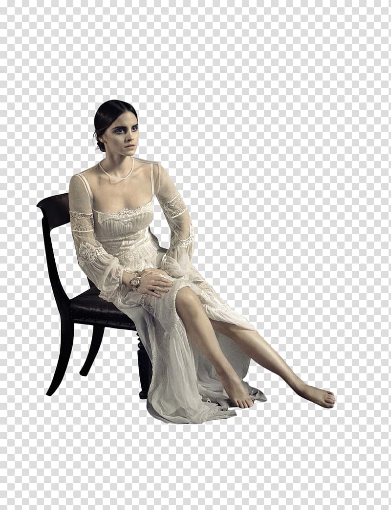 Emma Watson , Emma Watson sitting on black chair transparent background PNG clipart