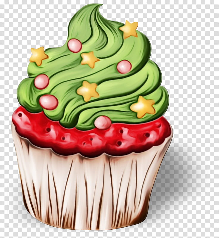 Christmas tree, Watercolor, Paint, Wet Ink, Cupcake, Icing, Buttercream, Dessert transparent background PNG clipart
