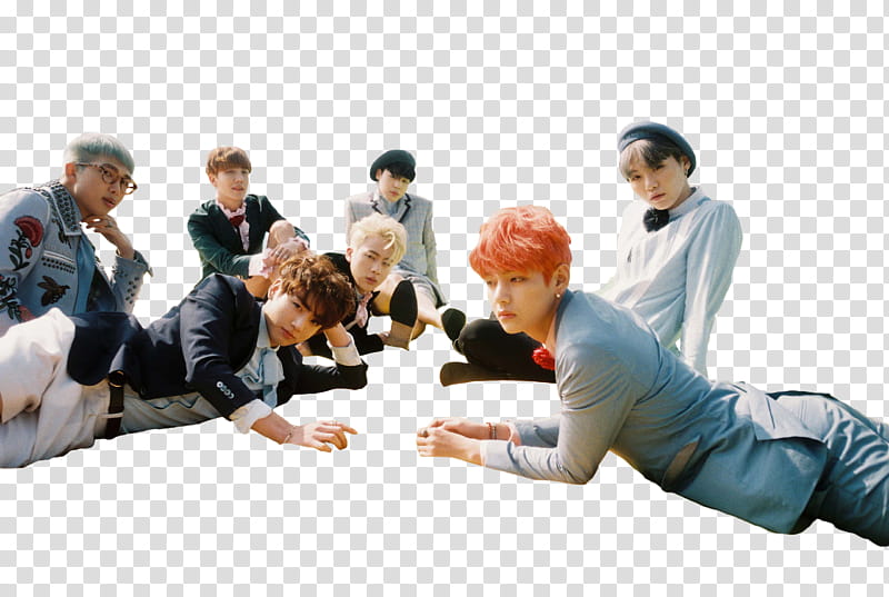 BTS Young Forever Day Version, seven-man band sitting on black surface transparent background PNG clipart