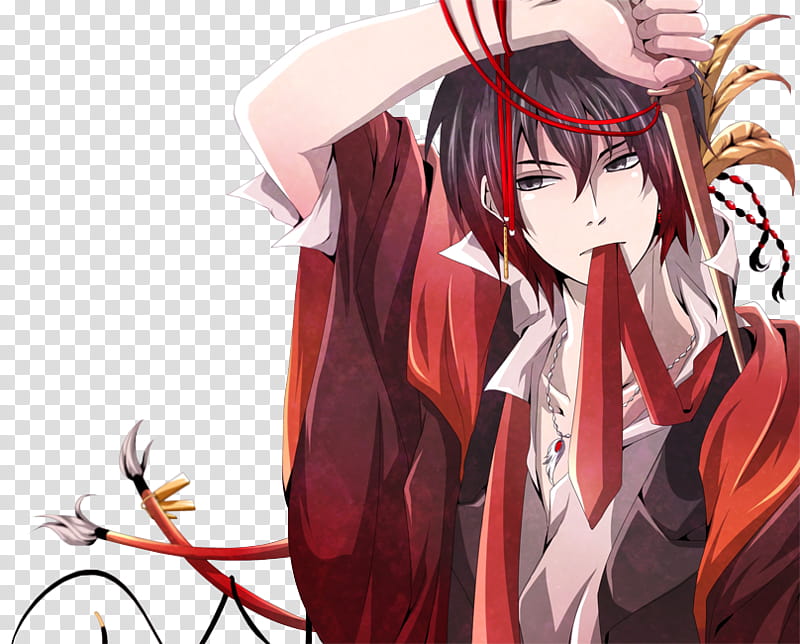 anime guy with red and black hair