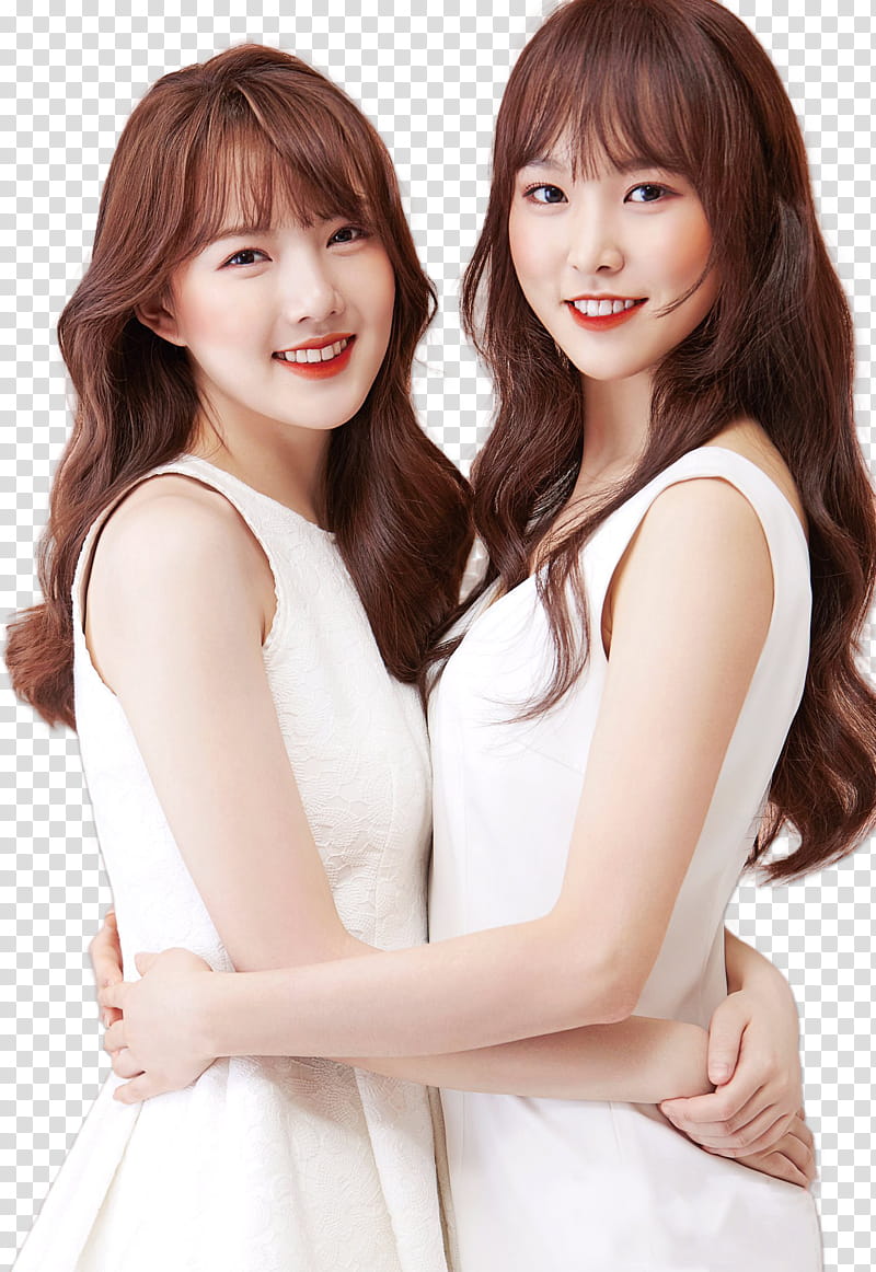 GFriend STAR x Etude, two smiling women wearing white dresses transparent background PNG clipart