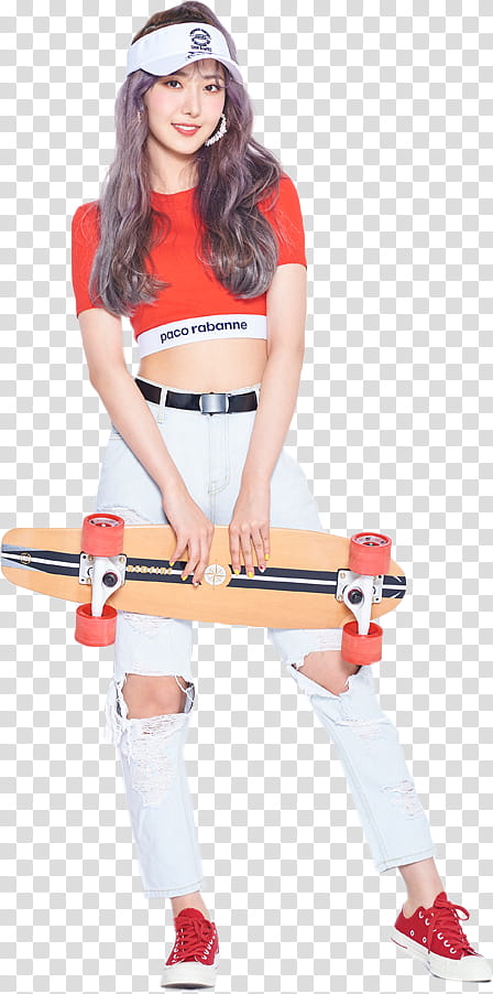 GFriend Sunny Summer PT, woman holding cruiser board transparent background PNG clipart