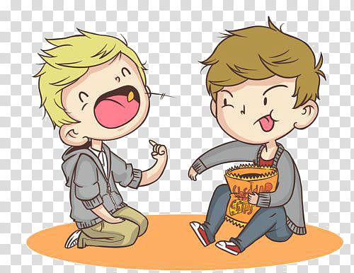 two boys sitting and eating potato chips characters transparent background PNG clipart