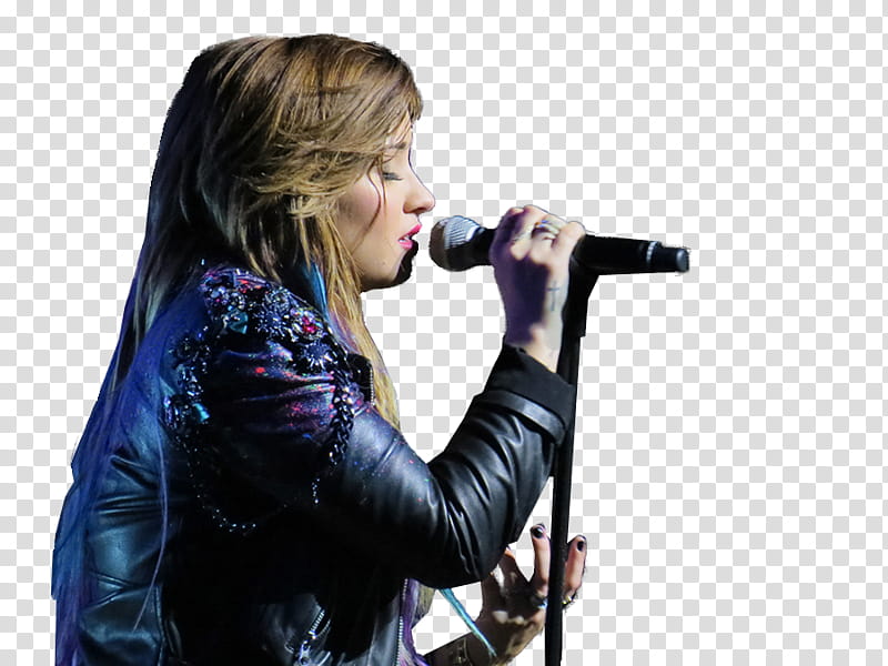 Demi Lovato, woman holding mic transparent background PNG clipart