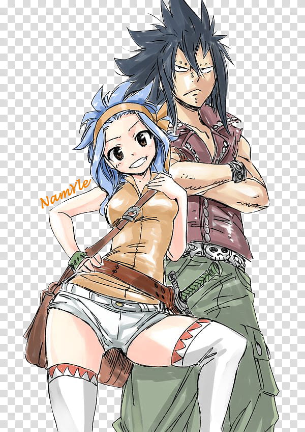 Gajeel and Levy Render, male and female anime characters transparent background PNG clipart