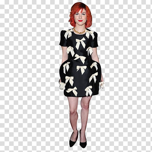 Paramore , woman wearing bow print dress in standing position transparent background PNG clipart