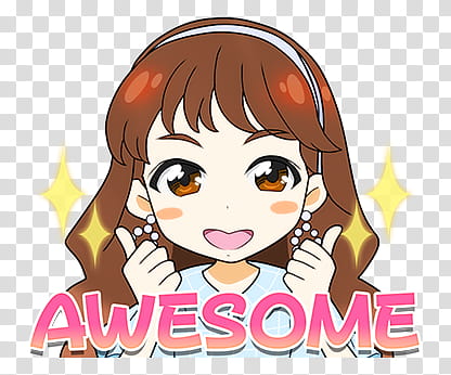 TWICE LINE STICKERS Candy pop edition, female anime character smiling with awesome text overlay transparent background PNG clipart
