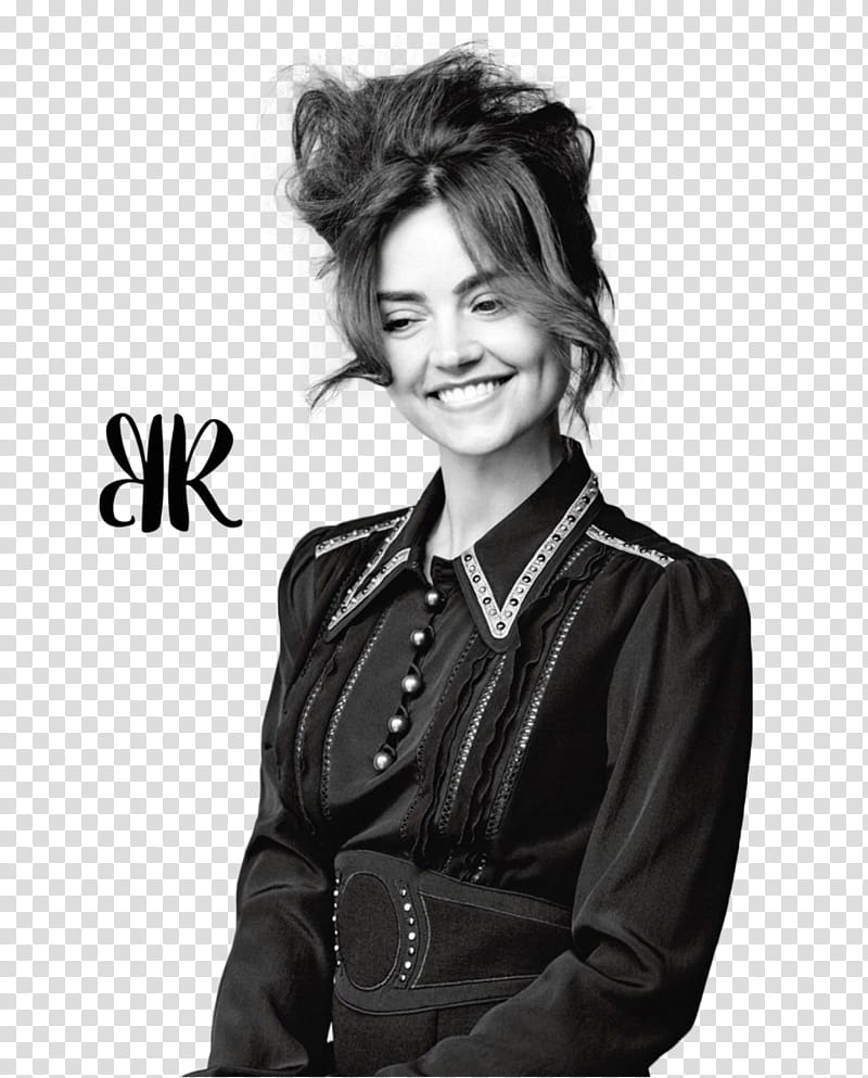JENNA COLEMAN, smiling woman in grayscale graphy transparent background PNG clipart