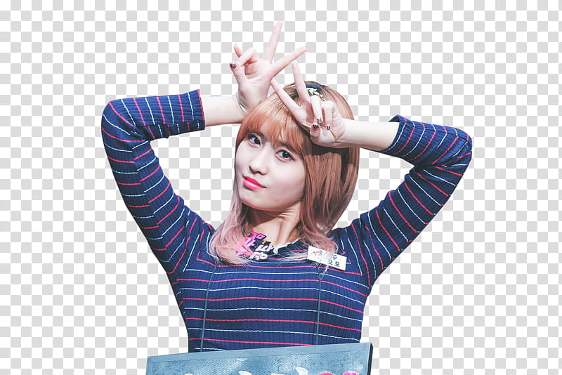 Momo TWICE, woman making peace handsign transparent background PNG clipart