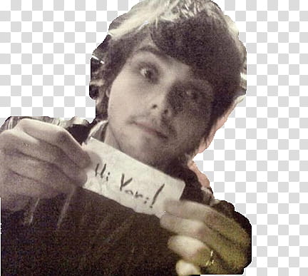 Gerard Way, man holding piece of paper transparent background PNG clipart