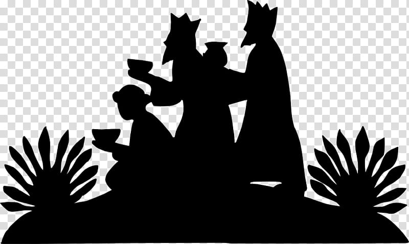 Christmas Tree Silhouette, Biblical Magi, Christmas Day, Man, Wise Old Man, Nativity Of Jesus, Blackandwhite, Plant transparent background PNG clipart