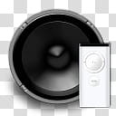 Speaker iTunes, speaker apple remote x, black speaker and white iPod shuffle st generation icon transparent background PNG clipart