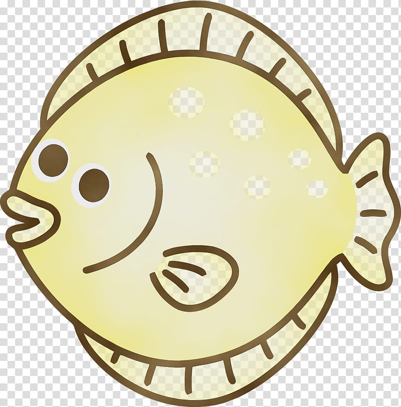 yellow cartoon fish fish porcupine fishes, Flounder, Cartoon Flounder, Watercolor, Paint, Wet Ink, Smile transparent background PNG clipart