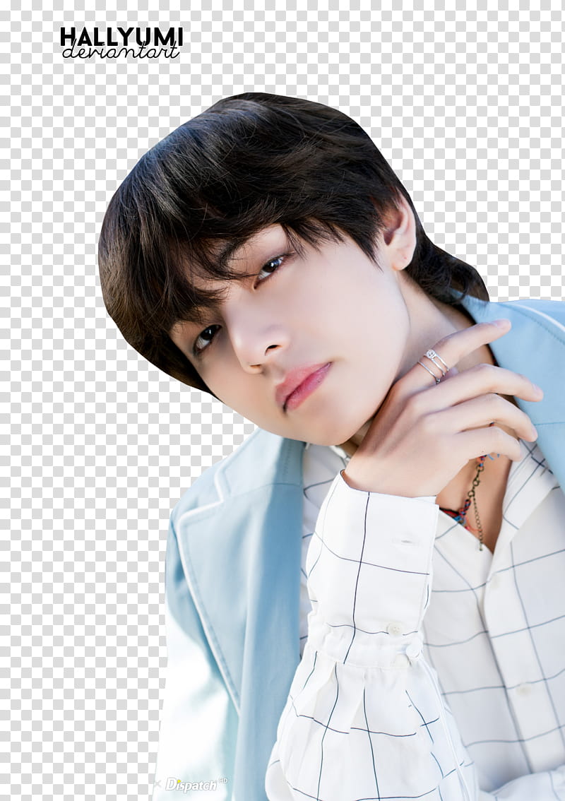 Taehyung BTS TH ANNIVERSARY, man wearing white dress shirt taking a selfie transparent background PNG clipart