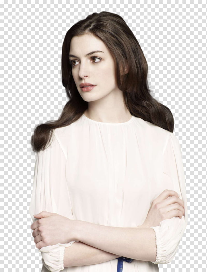 Anne Hathaway, Anne Hathaway wearing white long-sleeved dress transparent background PNG clipart