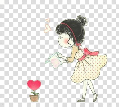 Dibujos, girl watering heart on pot transparent background PNG clipart