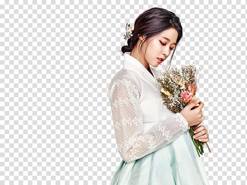 AOA Seol Hyun P, woman holding bouquet of flowers transparent background PNG clipart