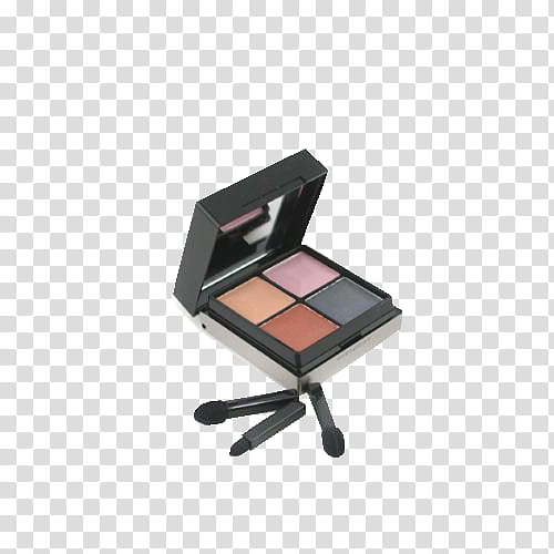 O Makeup s, square black framed eyeshadow palette and three brushes transparent background PNG clipart
