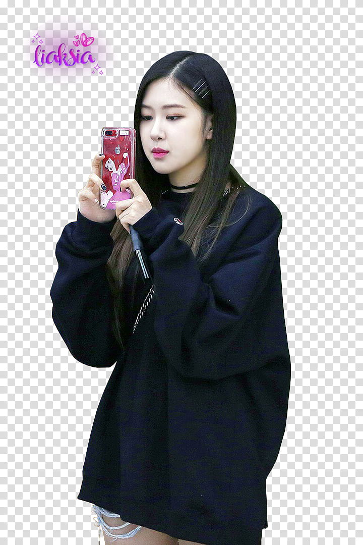BLACKPINK Rose , woman holding red iPhone  Plus transparent background PNG clipart