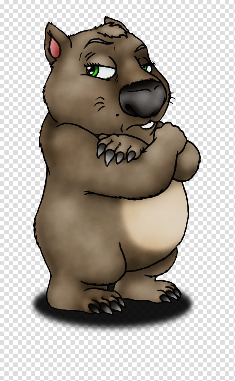 cartoon animated cartoon snout animation, Watercolor, Paint, Wet Ink, Wombat, Animal Figure, Brown Bear transparent background PNG clipart