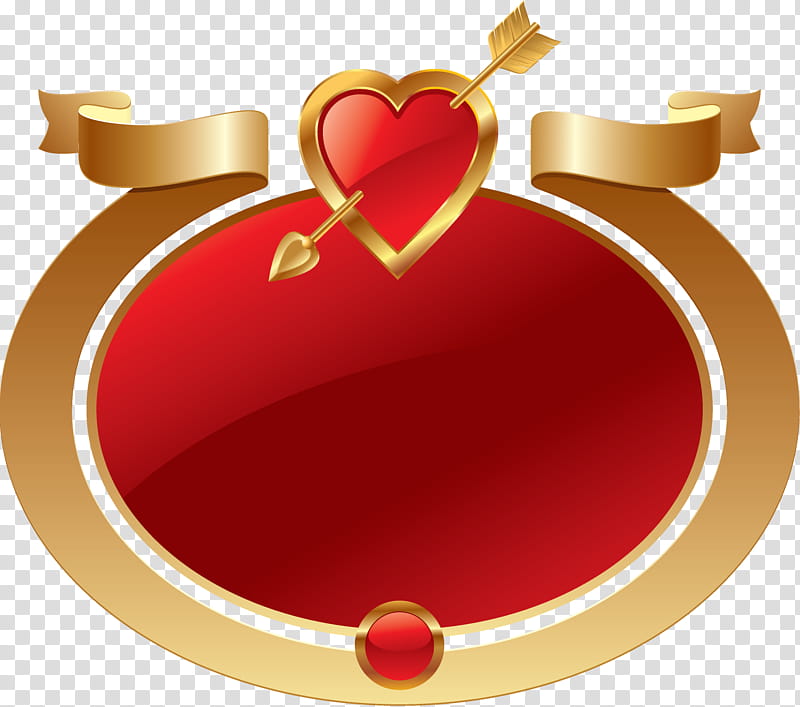 Happy Valentine Set , oblong red sign with gold ribbon and heart with arrow illustration transparent background PNG clipart