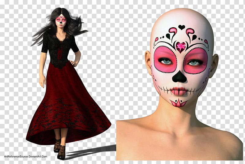 Free Sugar Skull, woman with pink and white calavera face paint transparent background PNG clipart