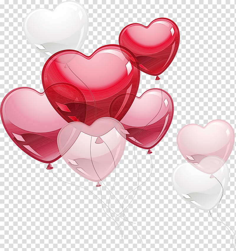 Valentine's day, Watercolor, Paint, Wet Ink, Heart, Balloon, Pink, Red transparent background PNG clipart