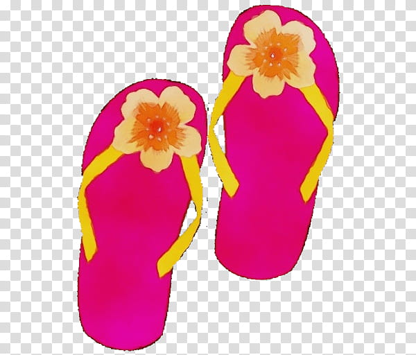 Pink Flower, Watercolor, Paint, Wet Ink, Slipper, Flipflops, Shoe, Pink M transparent background PNG clipart